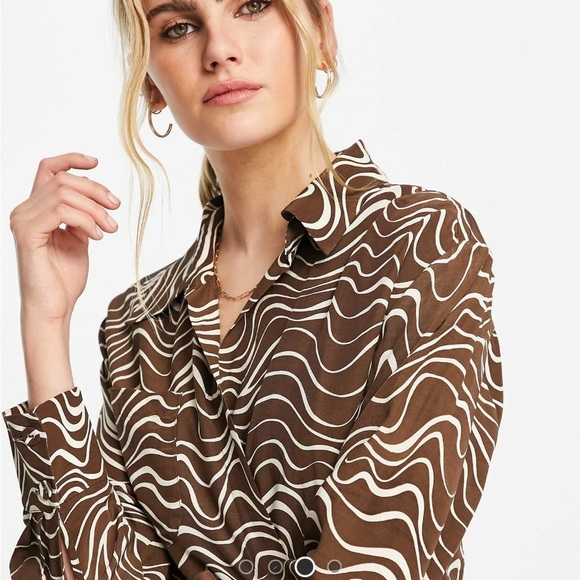 & Other Stories Brown and White midi dress in brown print - Picture 14 of 14